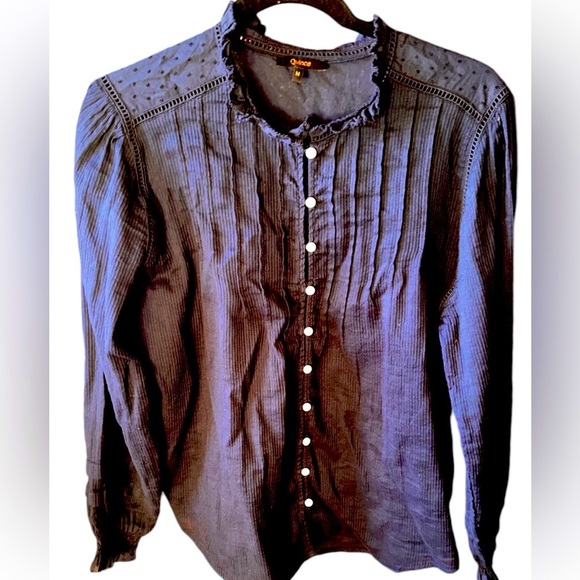 Quince Tops - Quince Navy Blue Pintuck Button-Up Blouse